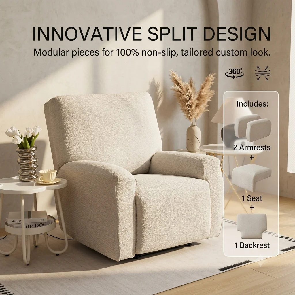 Universal Chenille Recliner Chair Cover All-inclusive Elastic Lazy Boy Sofa Slipcover Non-Slip Thick Armchair Protector Washable
