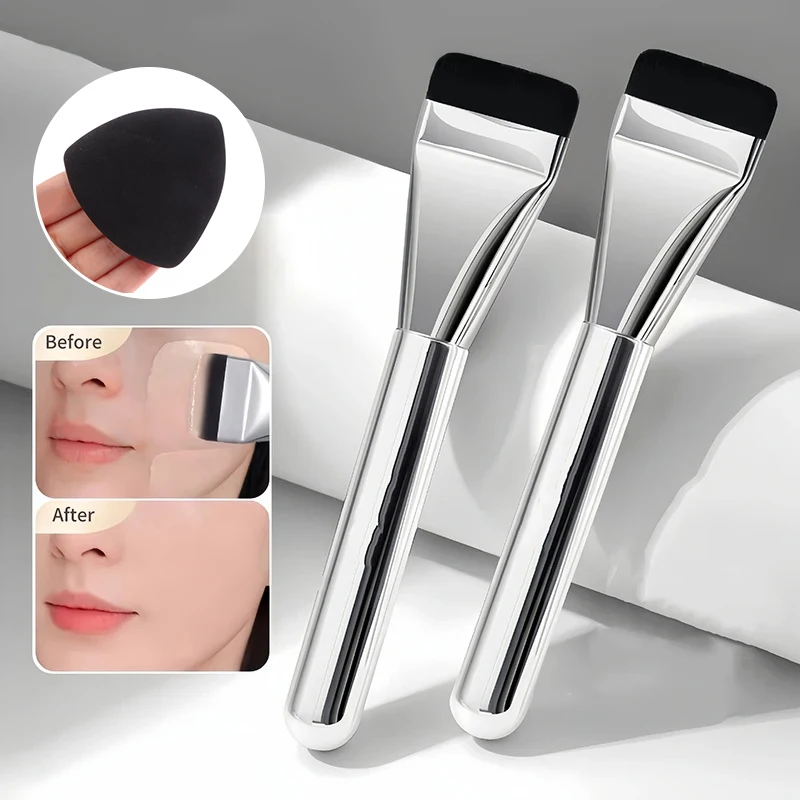 

Black Pineapple Concealer Foundation Makeup Brush And Black Sponge Puff Ultra-Thin Flat Head Cosmetic Brushes Applicator Tool