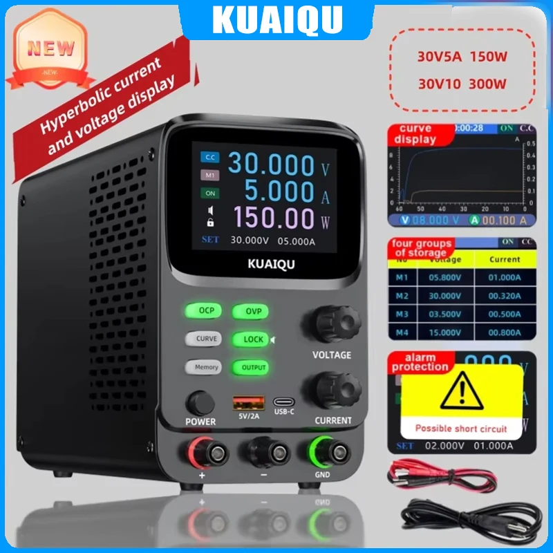 

KUAIQU DC power supply Low Ripple Hyperbola current and voltage display mA μA display 30V5A10A OVP OCP Battery Simulator Test