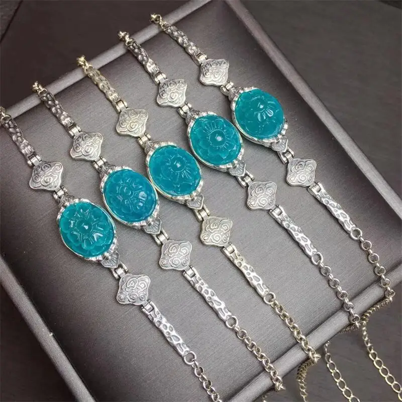 S925 Natural Amazonite Galsang Flower Bracelet Handmade Women Gemstone Crystal Strand Bangles Lovers Girlfriend Jewelry Gift