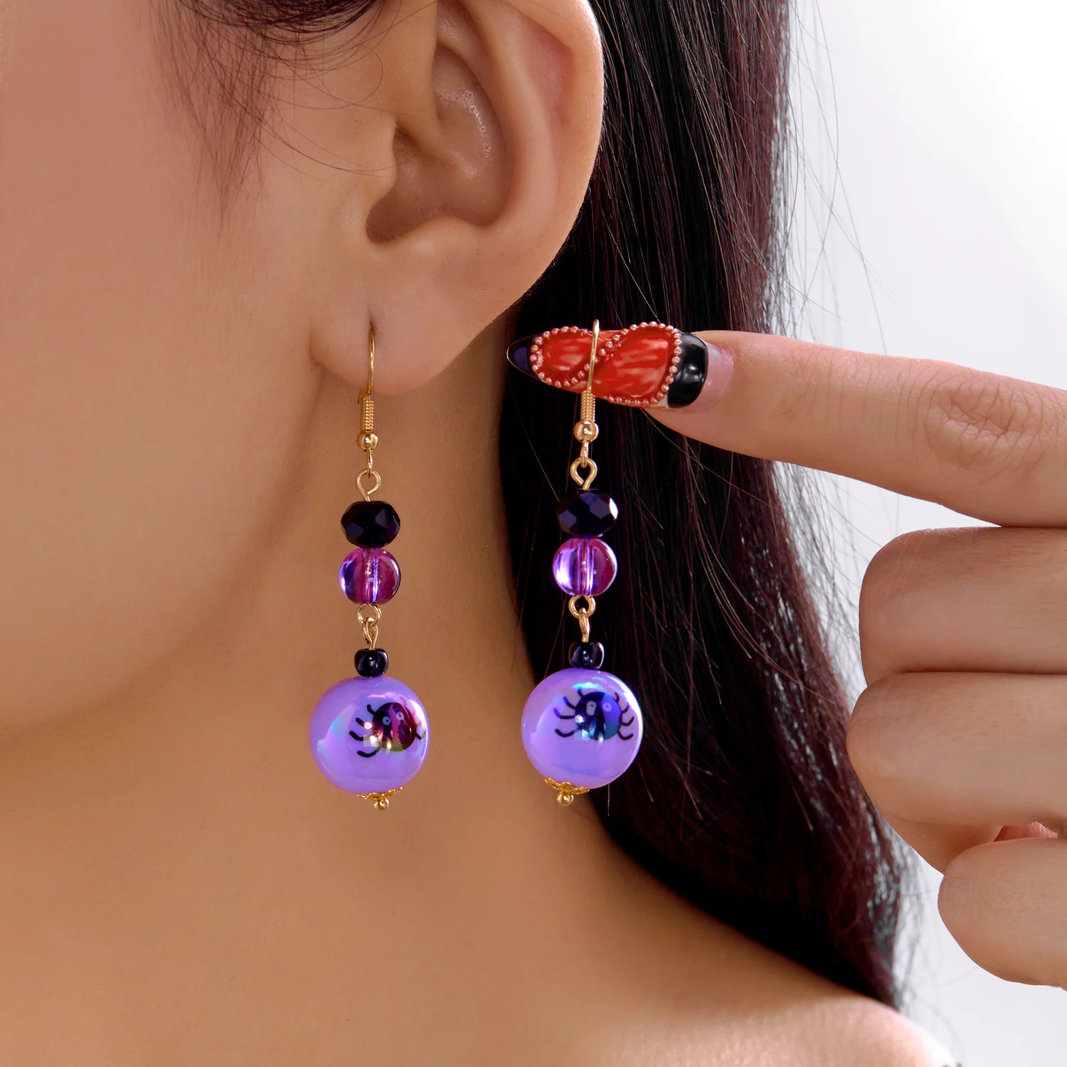 Punk Halloween Acrylic Spider Ball Drop Earrings for Women Gothic Creepy Cute Ghost Pumpkin Bat Party Cosplay Jewelry Gift