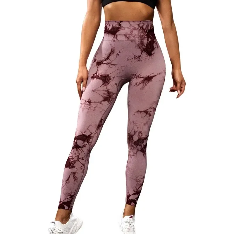 Bezszwowe legginsy do jogi Tie Dye Kobiety Wysoka talia Push Up Butt Legginsy Gym Workout Running Stretch Sport Fashion Slim Tights