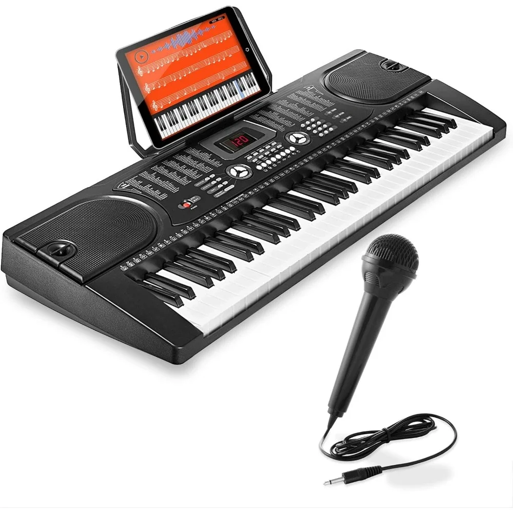 

61-Key Digital Music Piano Keyboard - Portable Electronic Musical Instrument - with Microphone and Sticker Sheet Music Piano