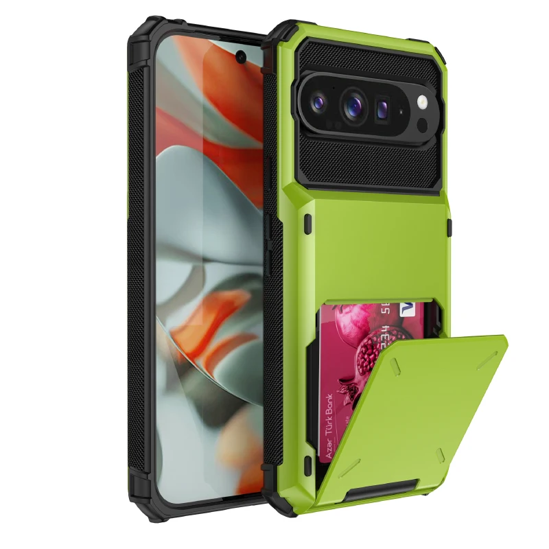 180 °   Flip Wallet Card Slot Hard PC + Soft TPU stoßfeste einfarbige Handyhülle für Google Pixel 9 9A Pro XL Bumper Back Cover