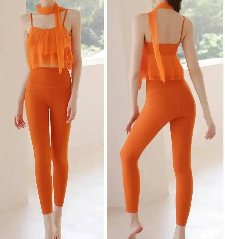 

Сетчатая фея, женские летние комплекты с листьями лотоса, элегантный стиль, спортивные комплекты для пилатеса, йоги, комплект из двух предметов для женщин