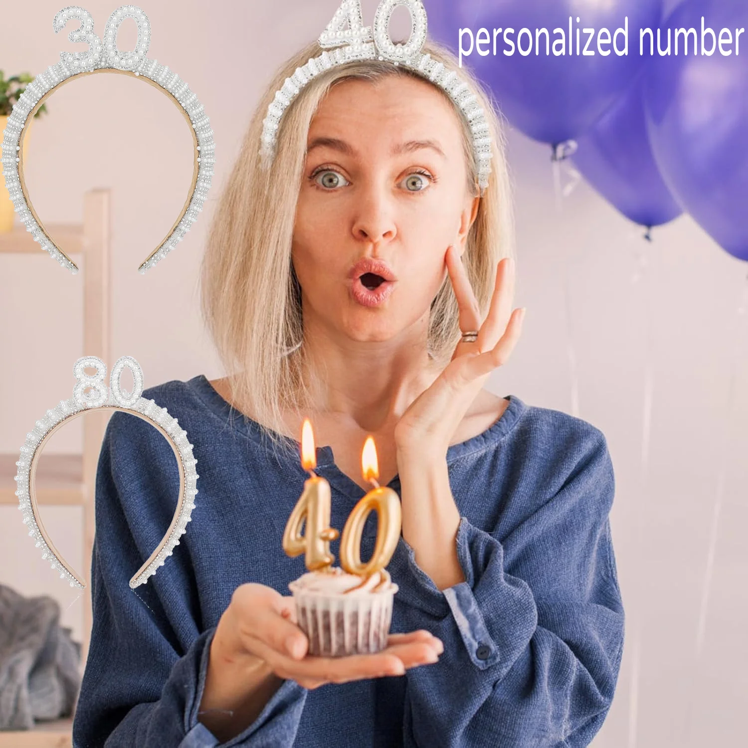 Personalisiertes Geburtstagszahlen-Stirnband Krone 18 21 30 40 50 60 70 Jahre Alt Geburtstagsparty Königin Mädchen Deko Geschenk Foto-Requisiten – Detail 3