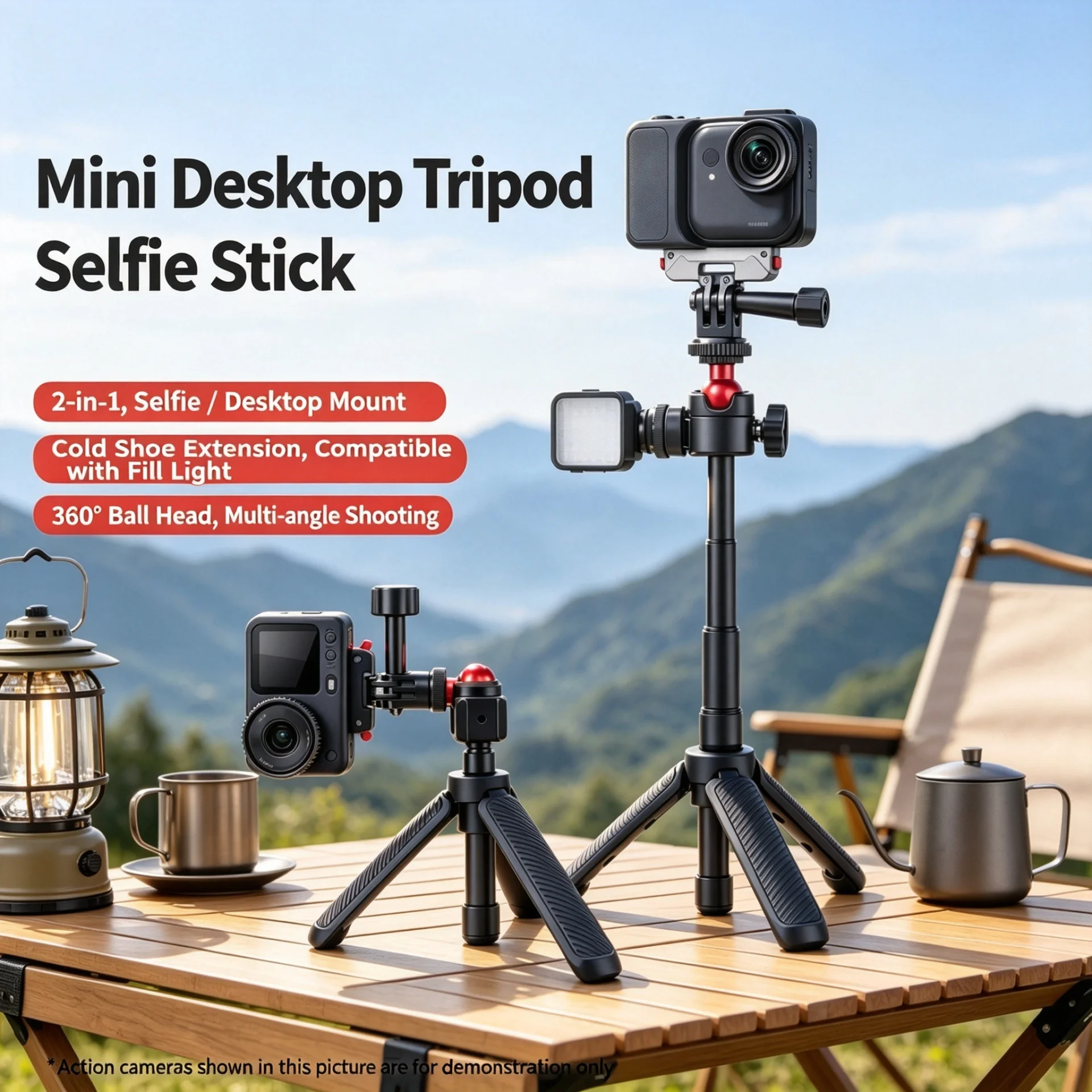 Mini Tripod Hot Shoe Mount for GoPro DJI Action6 5Pro Insta360 AcePro X5 Selfie Stick Gimbal Camera Photo Accessory Kits HD Pack