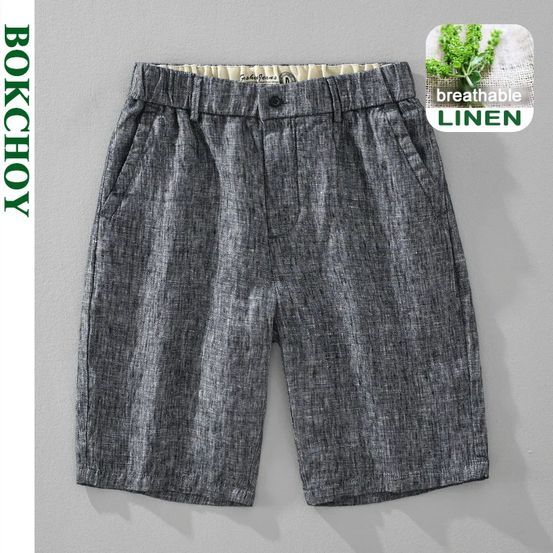 

Новинка лета 2025 года, повседневные дышащие шорты из чистого льна для мужчин, одежда, прямые однотонные летние брюки EC1363