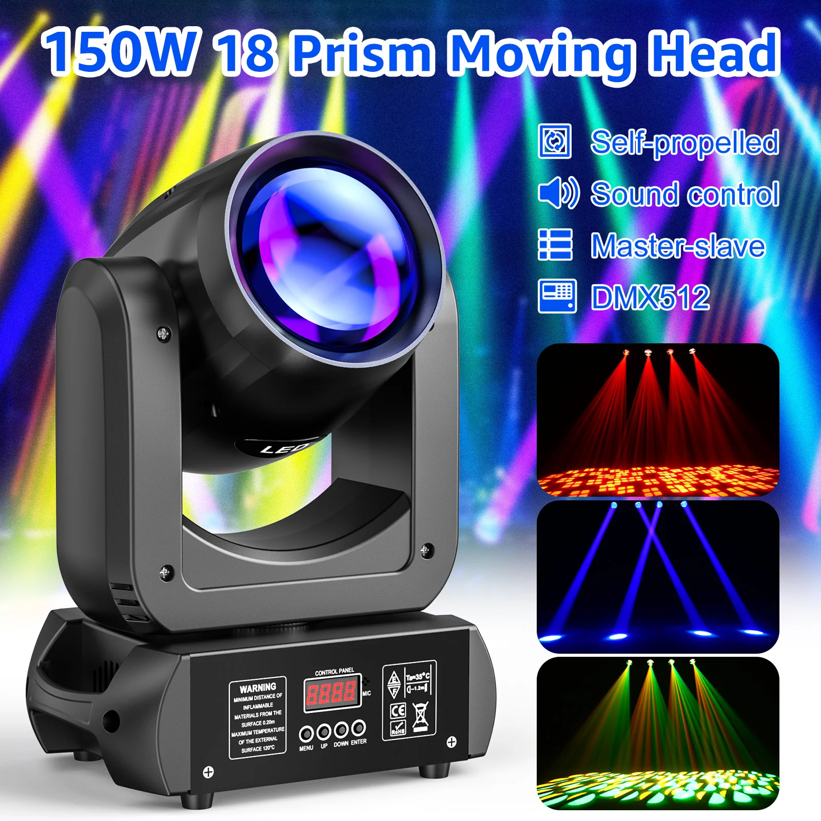 150W Moving Head LED DMX512 Spot Beam RGBW Wash GOBO 18 Prism Dj Disco Stadium Party Light for Wedding Light Show Bar Club