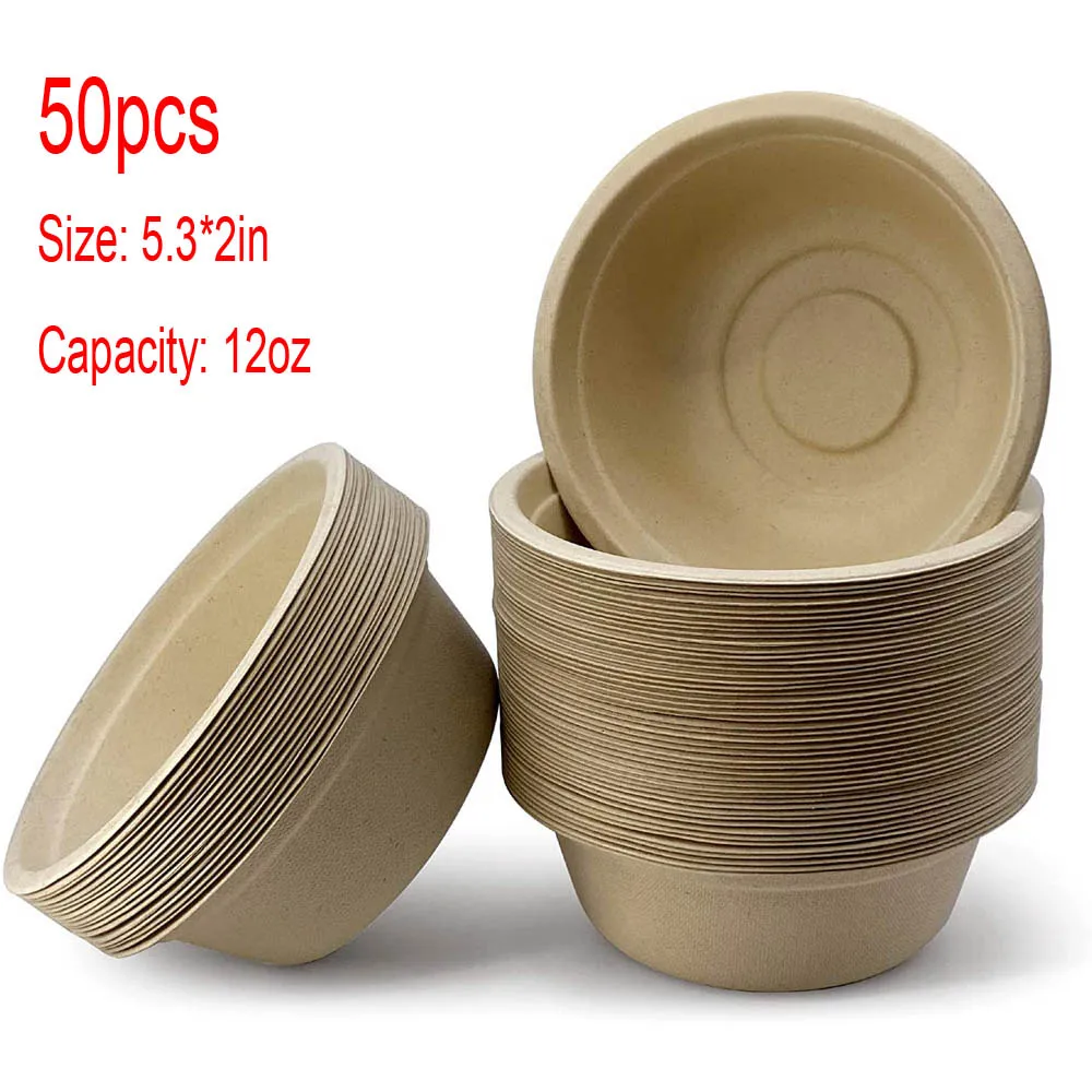 100% Biodegradable 50 Pcs Disposable Soup Bowls Paper  for hot Soups Appetizers Household Food Containers Kitchen Storage