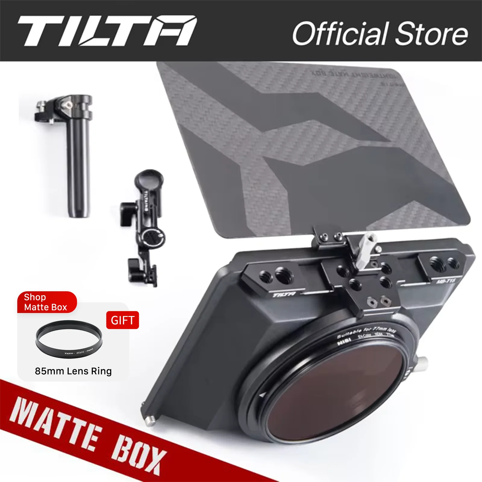 TILTA MB-T15 4*5.65 Mini Matte Box z włókna węglowego Górna flaga do lustrzanki cyfrowej bezlusterkowej do Sony fx30 FX3 do Canon — zdjęcie produktu 1