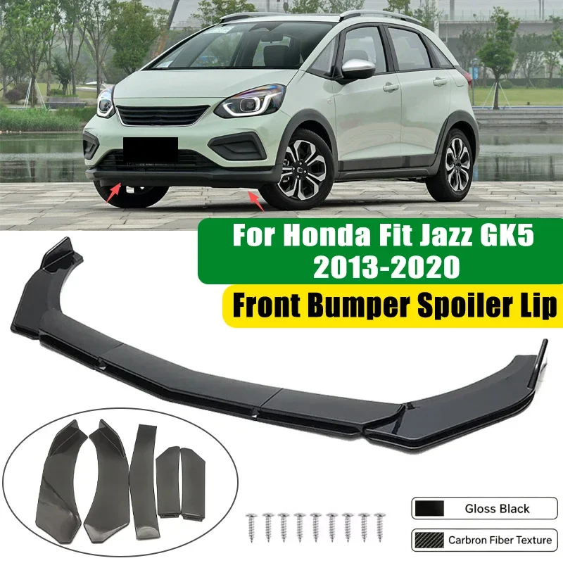 For Honda Fit Jazz GK5 2013-2020 5Pcs ABS Car Front Bumper Lip Spoiler Splitter Body Kit Canard Tuning Accessories