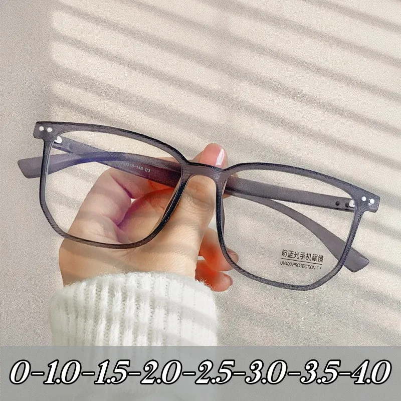 

Retro Anti-blue Light Myopia Glasses Fashion Square Wood Grain Frame Eyeglasses Men Women Trendy Clear Prescription Eyewear