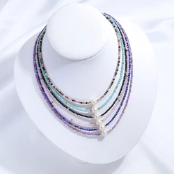 7mm Pearl Necklace Freshwater Natural Stone Choker For Women  Stainless steel stainless steel Jewelry Amethyst chains
