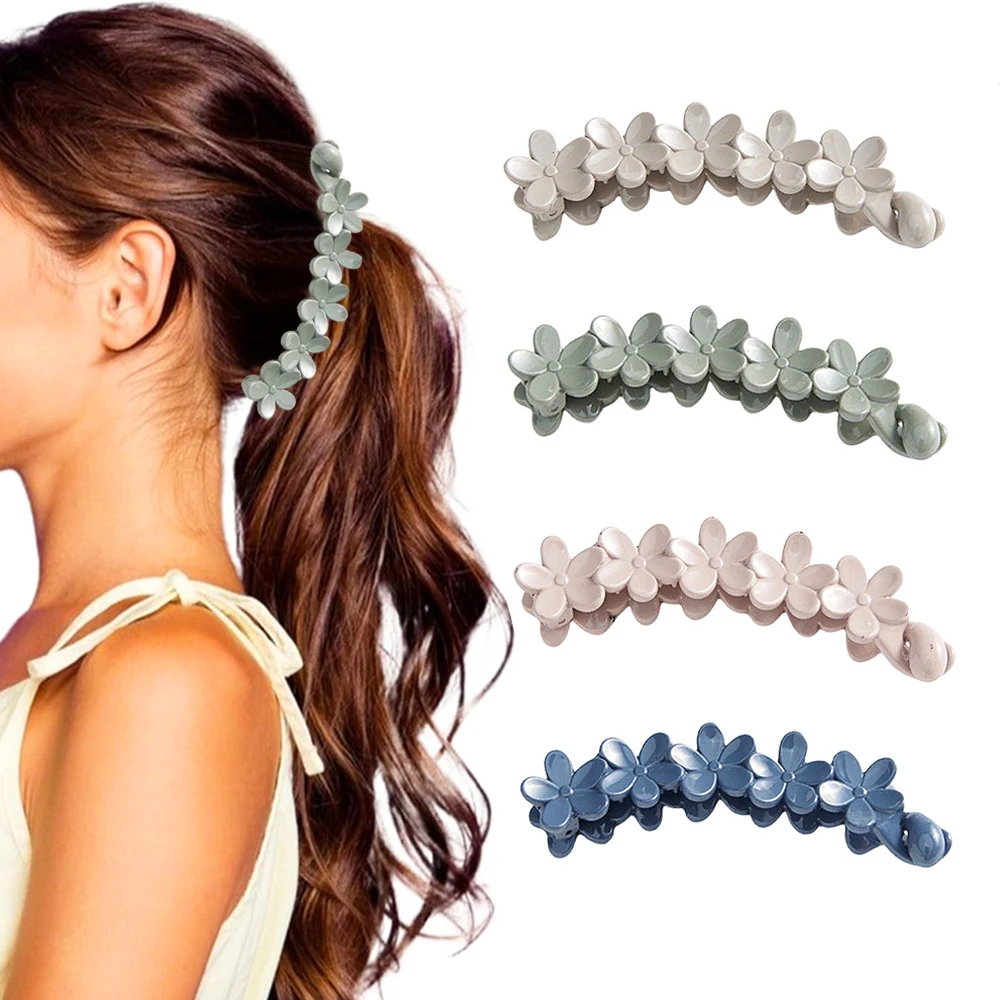 

Simple Flower Banana Hair Clip Strong Holder Matte Twist Barrettes For Women Girls Ponytail Holder French Style Headwear