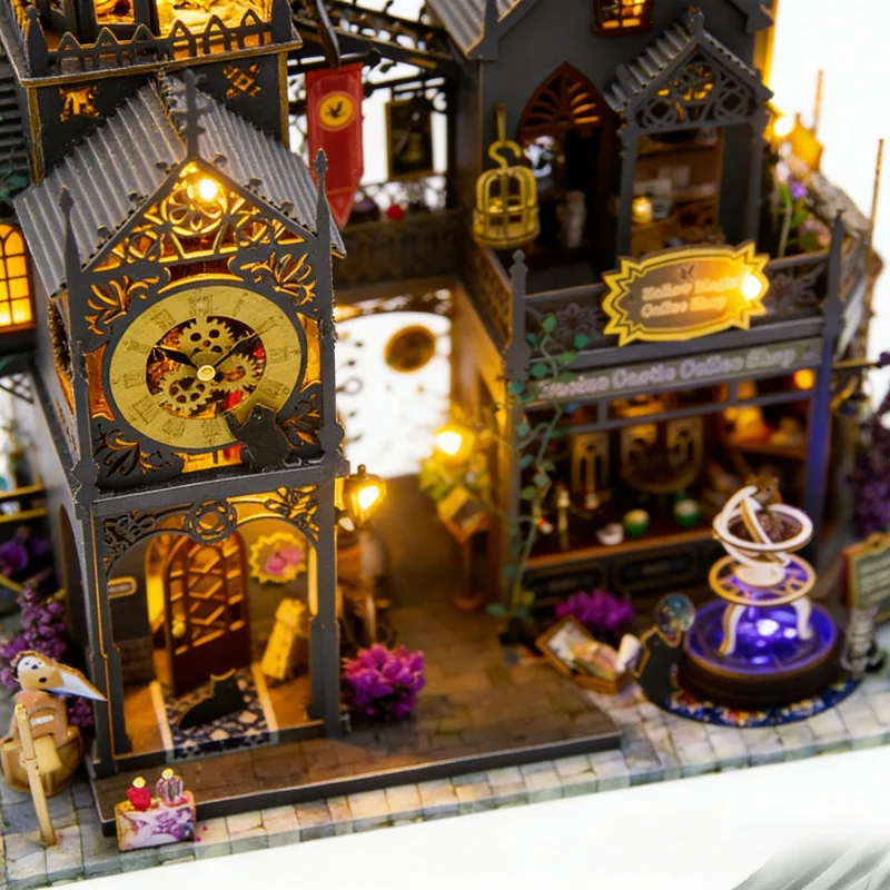 مجموعة نماذج القلعة الكبيرة من OUZEY، قلعة خشبية غامضة ثلاثية الأبعاد، مشروع DIY متقدم للمراهقين #4