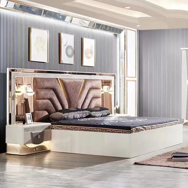 

&Modern Luxury Bedroom Furniture Queen/King Size Bed Sparkly Crushed Diamond Mirrored Bed Frame for Home Hotel