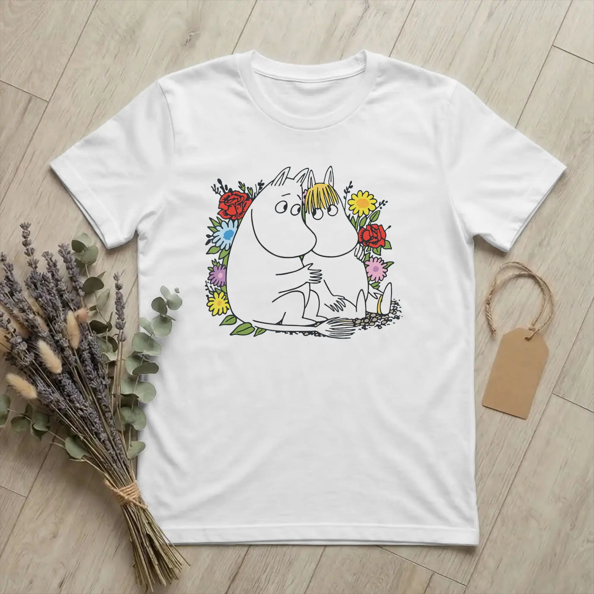 Men Women Moomings Moomintroll Snorkmaiden Flowers T Shirts 100% Cotton Tops Novelty Short Sleeve O Neck Tees Summer T-Shirts