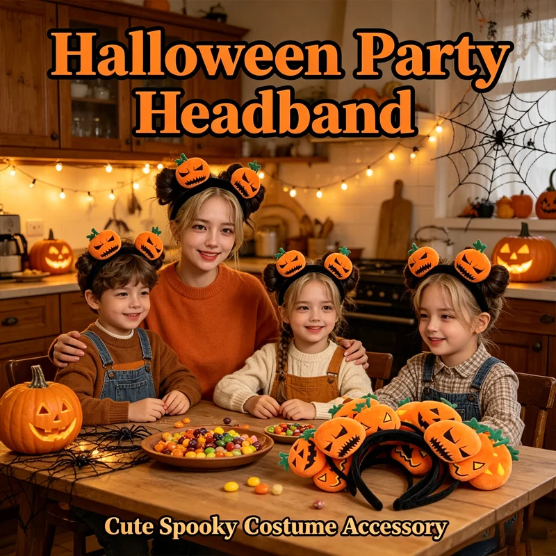 Halloween Pumpkin Devil Horn Hair Hoop Cute Funny Headband for Women Girls Costume Accessory for Cosplay Favors Halloween Events