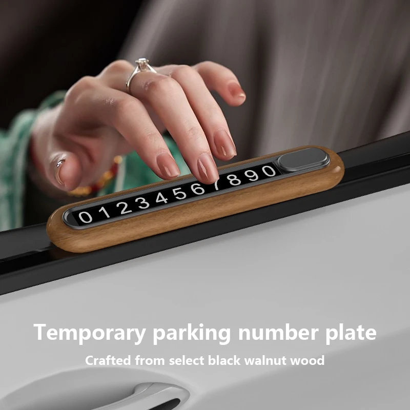 Premium Style Walnut Wood Car Parking Sign Hidden Mount Temporary Car Movement Number Plate Temporary Parking Card