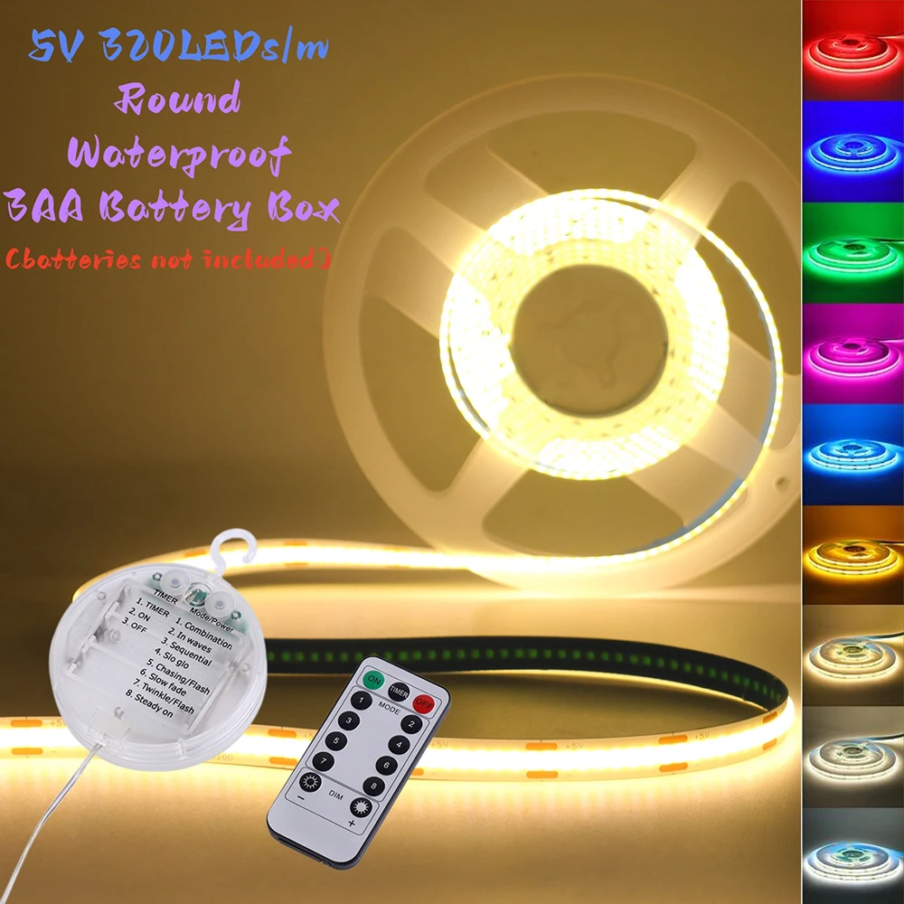 DC 5V COB LED Strip Light Remote Control Motion Sensor 320LED/m 3000K 4000K 6000K RA90 Flexible Lamp 8mm PCB 0.5m 1m 2m 3m 4m 5m