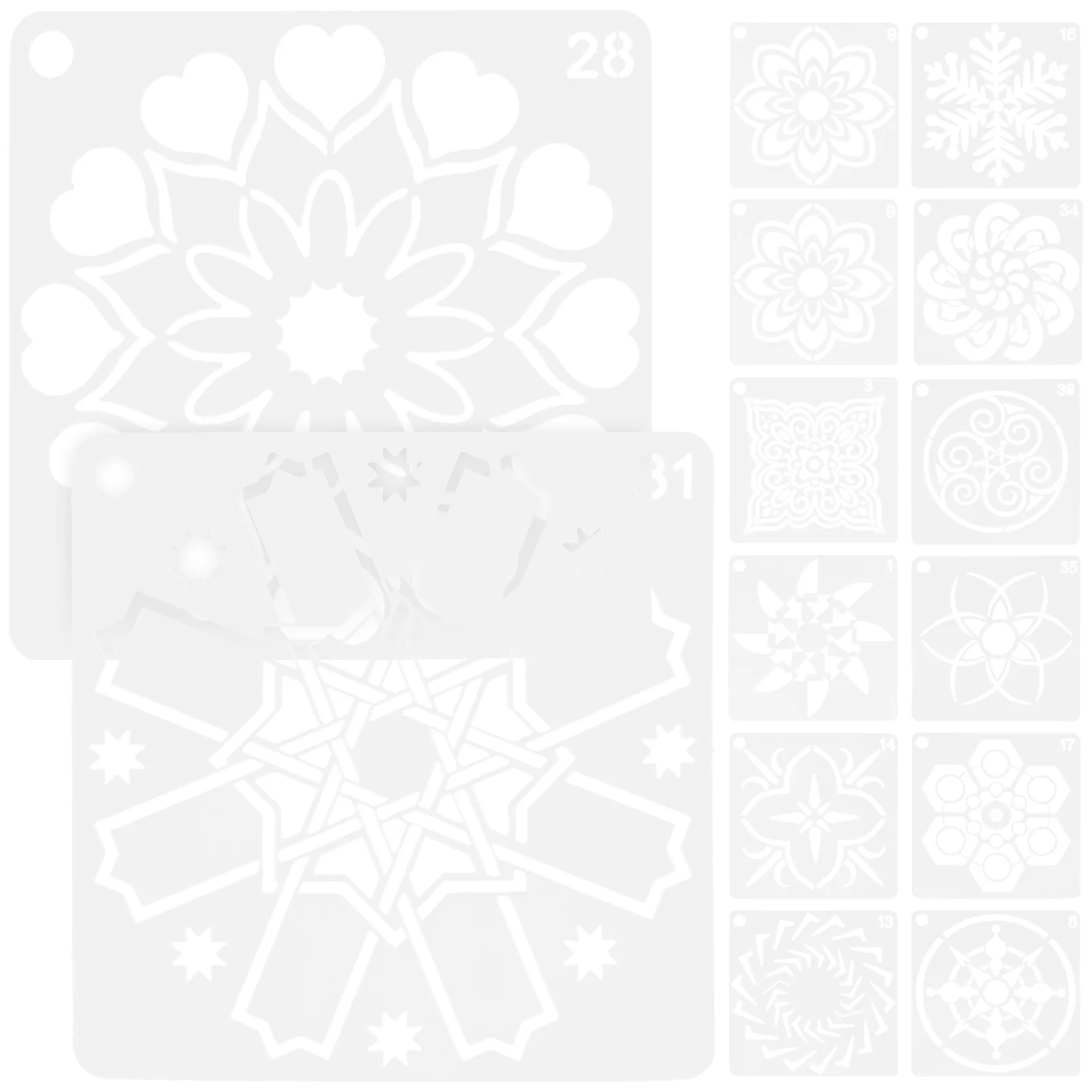 

36Pcs Mandala Stencils for Painting Reusable Pet Drawing Templates for Wall Floor Tile Fabric Furniture DIY Craft Decor