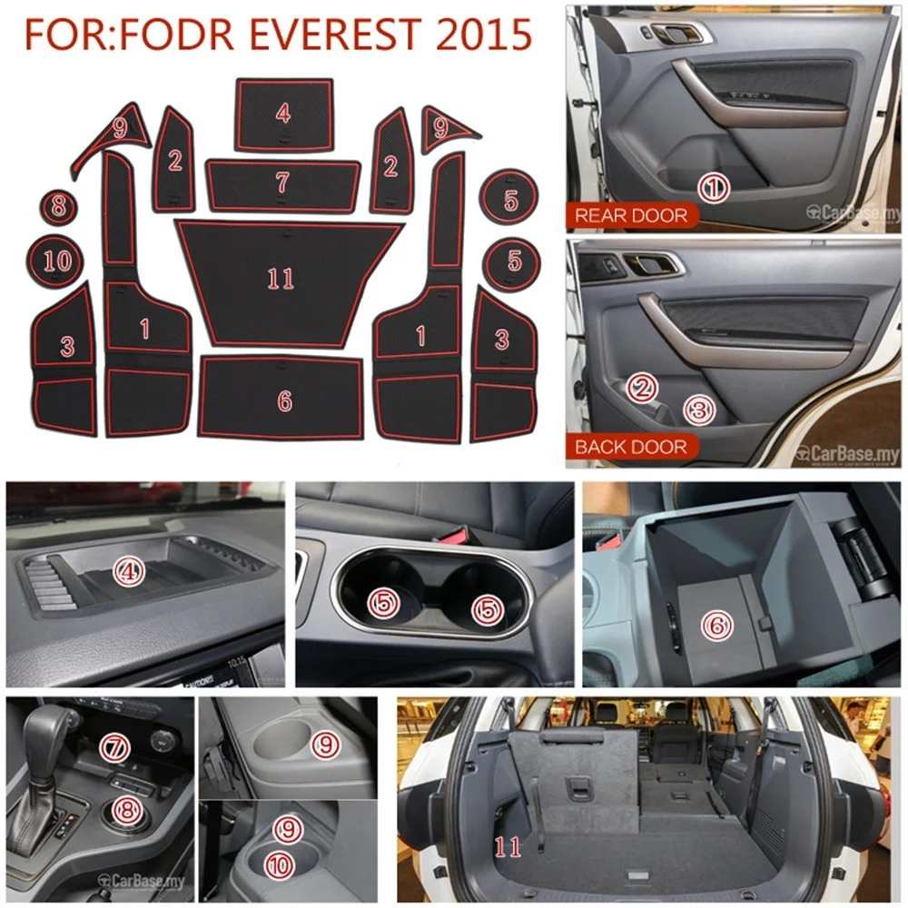 Rubber Door Groove Mat for Ford Everest U375 UA 2015-2019 2020 2021 LHD Cushion Gate Storage Slot Coaster Dust-proof Interior