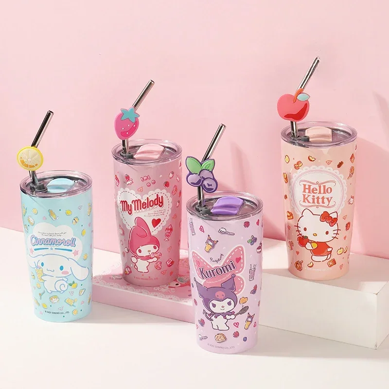 

Anime Sanrio Kuromi Mymelody HelloKitty Cinnamoroll New Straw Cup Kawaii Thermos Cup High-capacity Cute Cartoon Birthday Gift