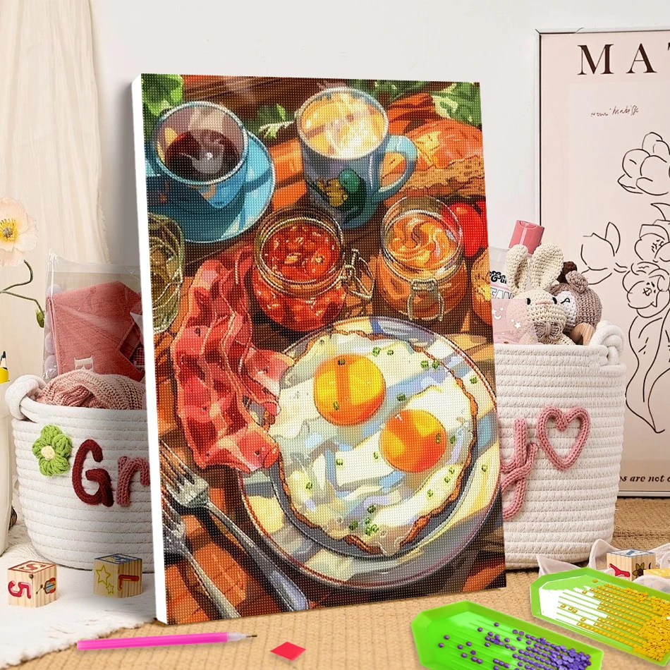 

SDOYUNO 5D Diamond Painting 20X30cm ready frame Table breakfast Crystal Diamond Mosaic Handmade restaurant decoration paintings
