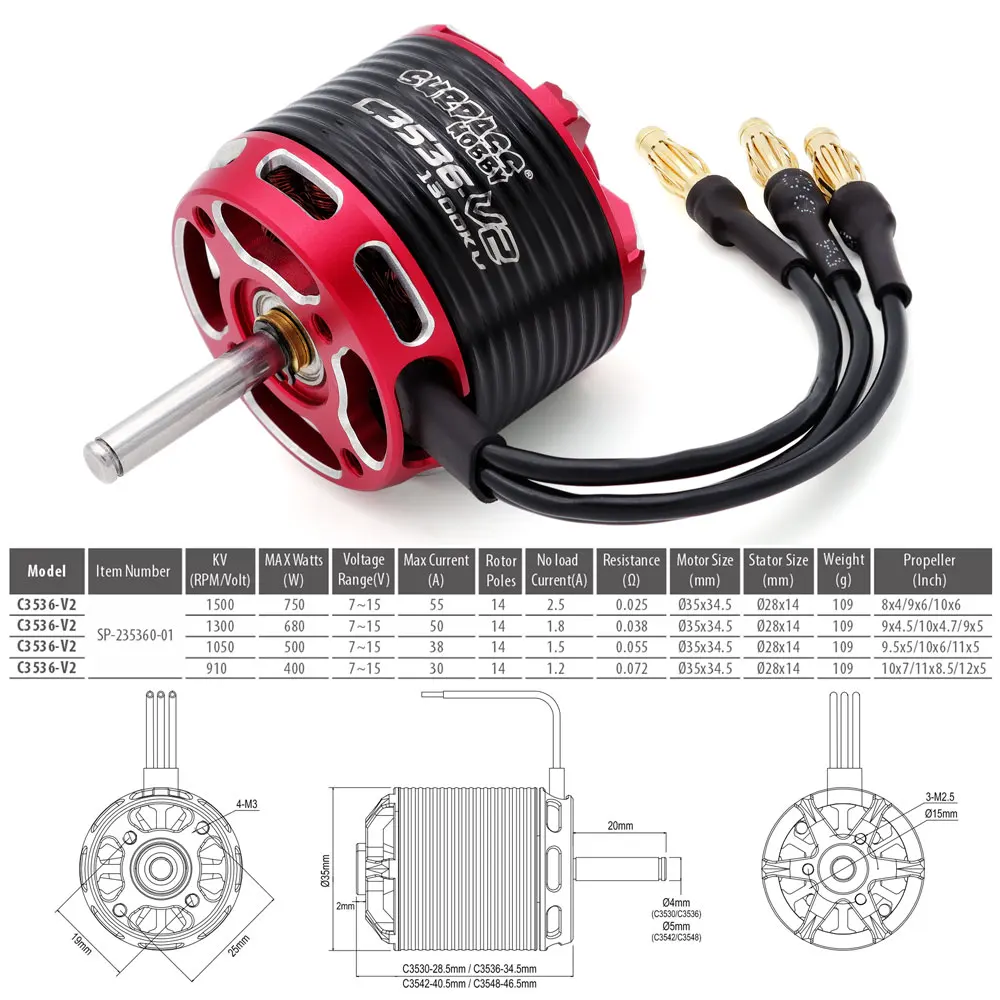 Surpass Hobby C3530 C3536 C3542 C3548 V2 Brushless Outrunner Motor 2-5S with 40A 50A 60A Brushless ESC For RC Aircraft Drone