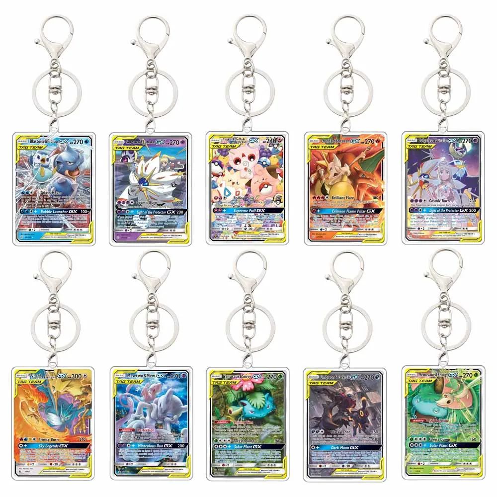 Pokemon Charmander Mewtwo Umbreon Jigglypuff Venusaur Blastoise Solgaleo Game Card Acrylic Keychain Pendant Decoration