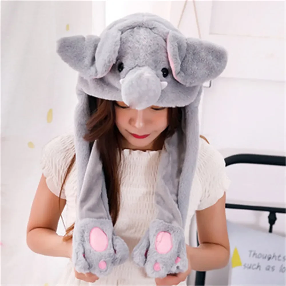 Cute Moving Jumping Warm Animals Ear Hat Funny Cap Rabbit Pinch Airbag Plush