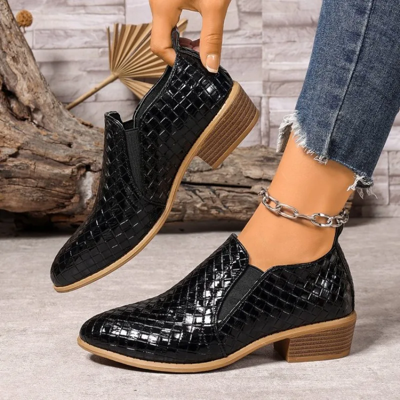 

2026 Shoes Women Fashion Spring Work Ladies Pumps Shoes Pointed Toe Deep Mouth Single Shoes Solid Chunky Heeled Casual Loafers