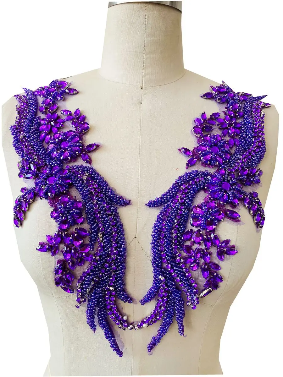12 Colors Deep V Neck Dress Accessories Luxury Handmade Rhinestone Material Appliqued Shiny Beading Diamond Apparel Decoration