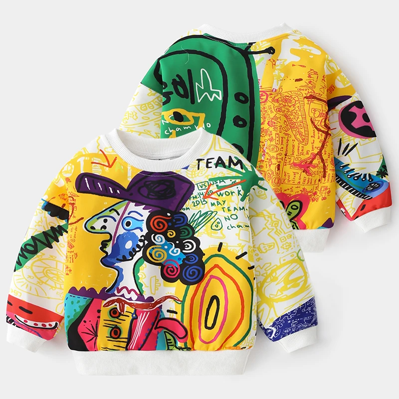 

2023 Spring Autumn Fashion New Design 2 3 4 5 6 8 10 Years Children'S Clothing Full Print All-Match Sweatshirt For Kids Baby Boy