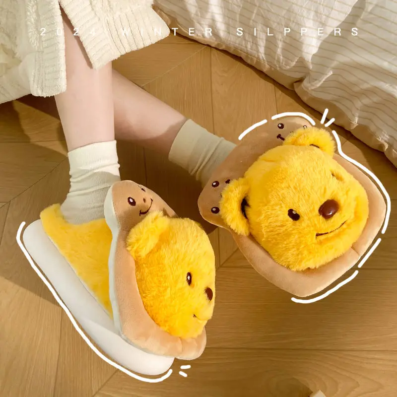 

New creative bear slippers women's winter warm home slides shoes woman fuzzy animal slipper