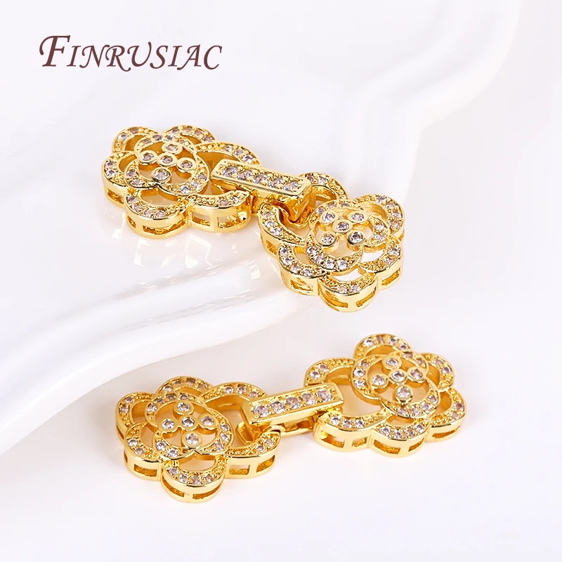 Handmade Decorative Connector Pearls Clasps Supplies 18K Gold Plated Inlaid Zircon Closure Fasteners Lock Clasps Accessories