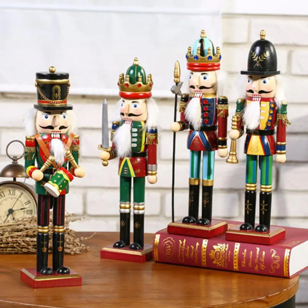 30cm Soldier Nutcracker Handmade Festive Puppet Ornament Classic Christmas Decor Walnut Soldier Nutcracker Figurine Miniature