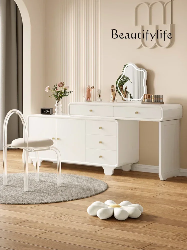 

Cream Color Chest of Drawer Integrated Solid Wood Storage Cabinet Light Luxury Chest of Drawer Retractable Dresser
