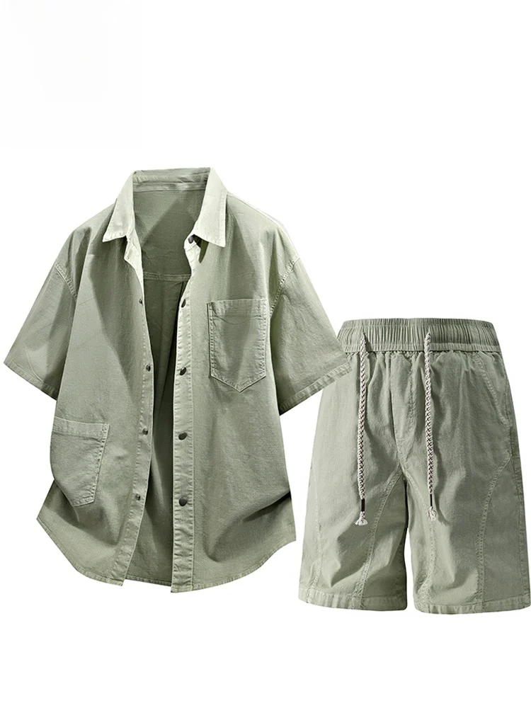 summer-casual-sportswear-set-for-men-short-sleeve-jeans-shirt-and-shorts-plus-size-cotton-polyester-blend-comfortable-two-piece