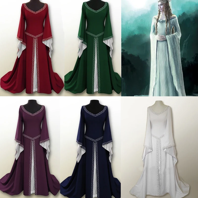 5xl Woman Elegant Medieval Princess Dress Retro Palace Renaissance Gothic Ball Gown Halloween Party Flare Sleeve Dresses Female