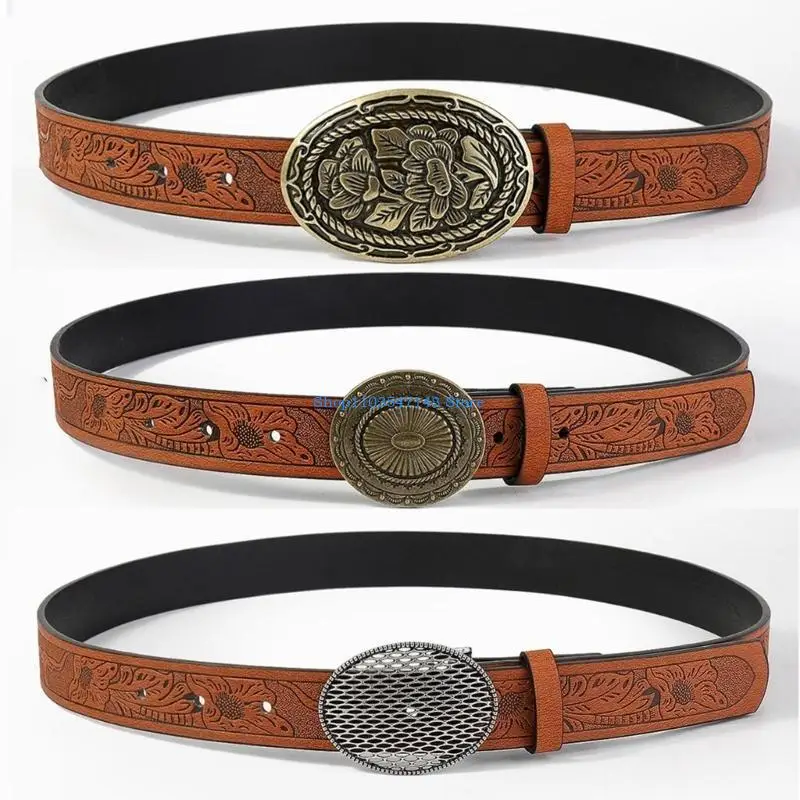 حزام الخصر P88B روك آند رول حزام منقوش رائع حزام كاوبوي راعية البقر الكلاسيكي