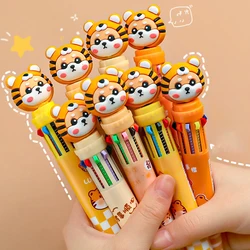 Stylo à bille en silicone avec encre gel pour enfants, stylos à pression colorés, cadeaux pour enfants, école et bureau, papeterie coréenne, jouet Kawaii Tiger, 10 couleurs