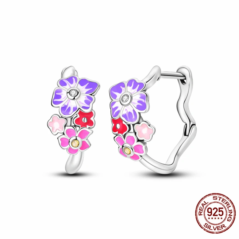 

NEW Original Design 925 Sterling Silver Fashion Pink lris Earrings Jewelry Women's Fashion Party Birthday Gift