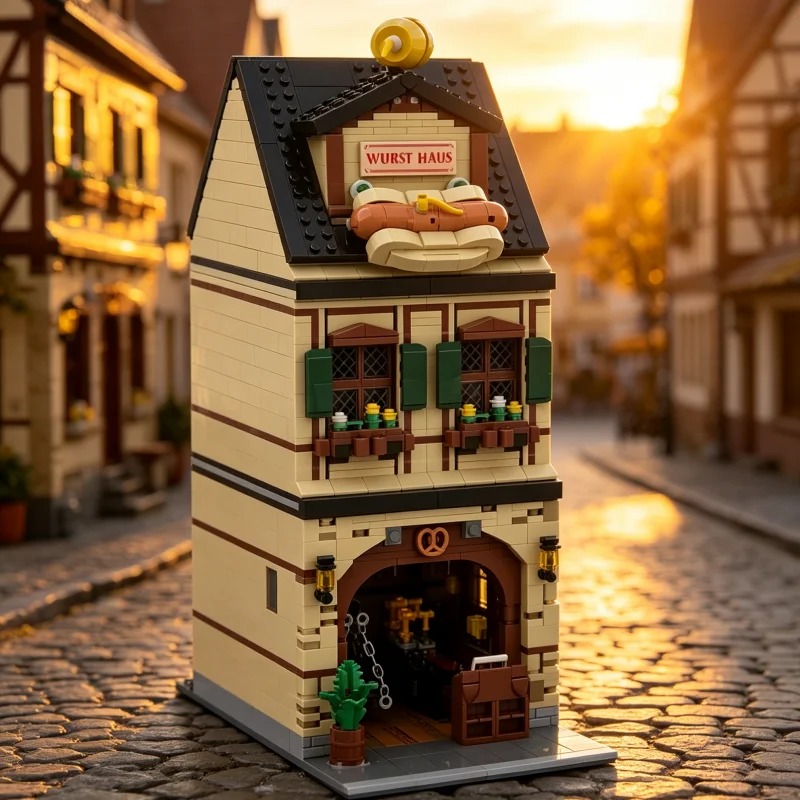 German Restaurant MOC Building Blocks 1481 Parts Modular Street Building DIY Assembly Brick Set Desktop Display Model