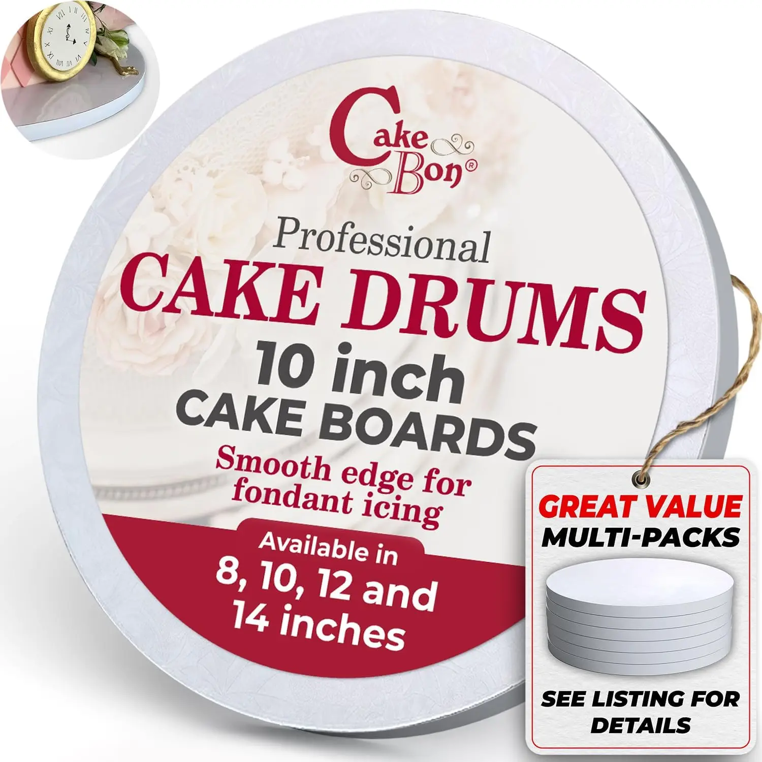 

10-Inch Round Cake Boards, 1/2 Inch Thick, Smooth Edges, White Foil-Wrapped, 12-Pack for Professional Baking