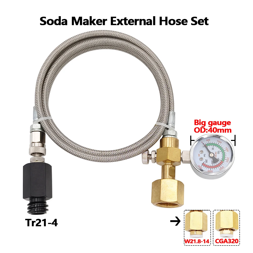 Co2 External Tank to Soda Water Stream Maker Fizzy Sparkling Machine Steel Braid Hose Kit for Sodastream W21.8-14 CGA320 Bottle