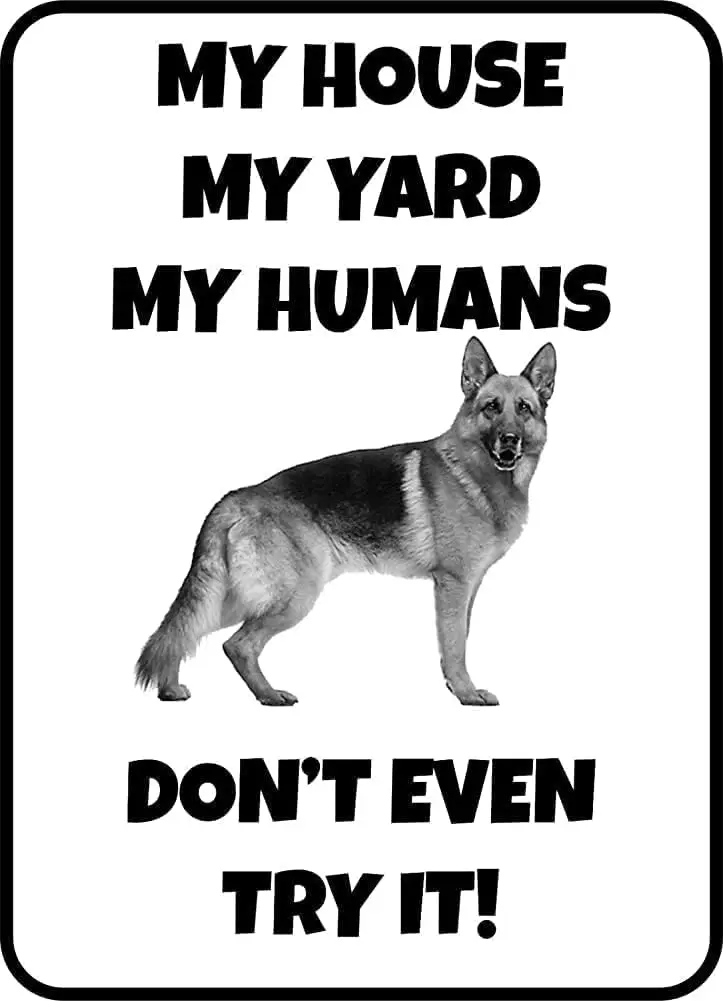 8 x 12 inch Vintage Metal Sign German Shepherd My House My Humans Pet Dog Gate Fence Cute Sign Valentine\'s Day