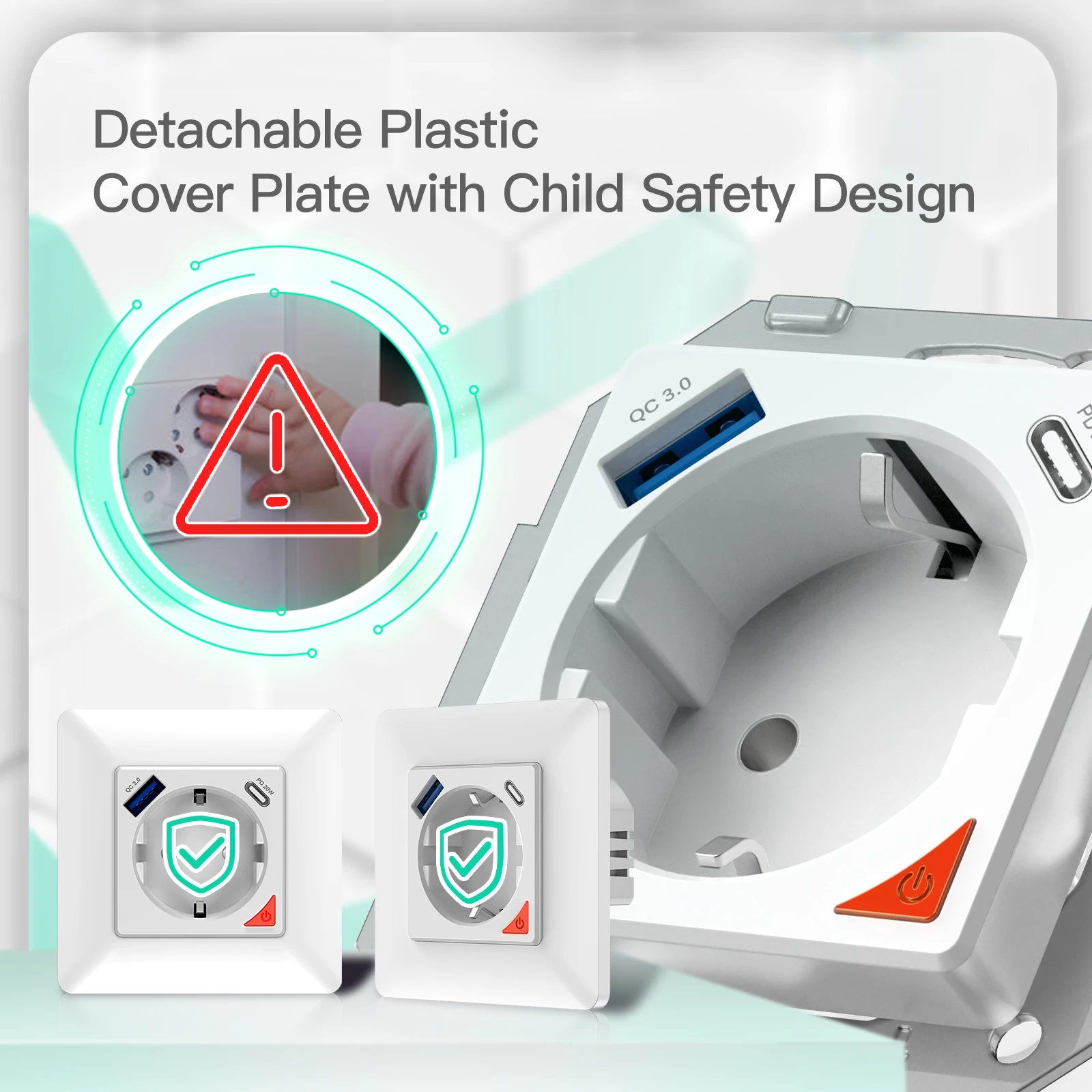 Stopkontak Pintar Dinding Tuya Smart Home EU 16A Gaya Modern dengan Port USB Tipe C yang Aman, Kontrol Suara Alexa, Stopkontak Wifi