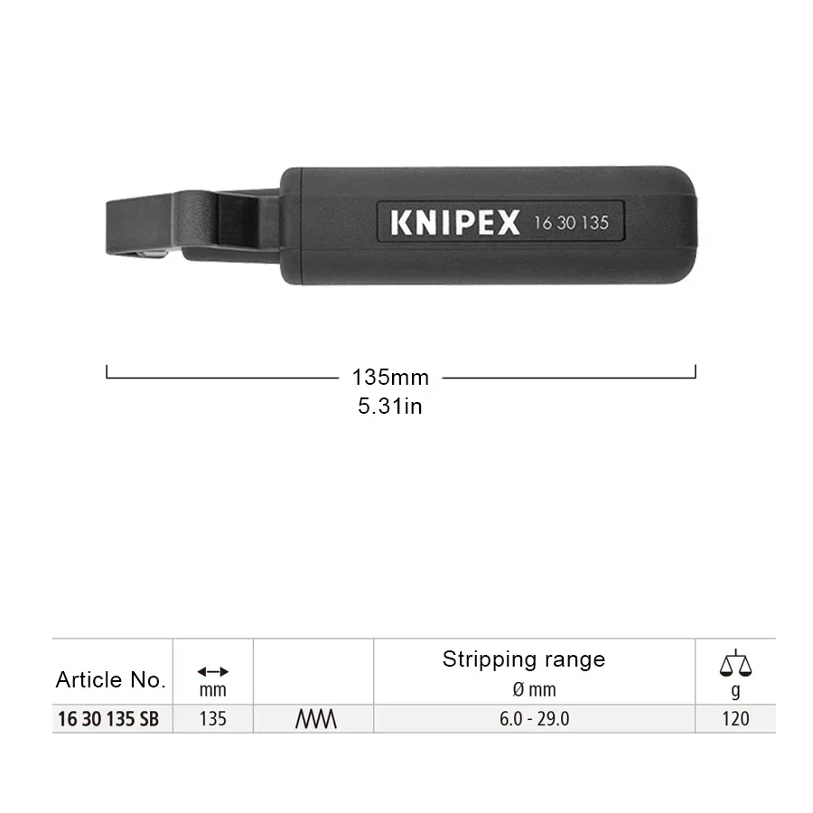 Knipex 16 30 135 SBcable cutter stripping tool for spiral cutting for stripping round cable jackets made of PVC rubber silicone